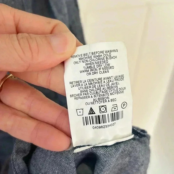 Motherhood Maternity Chambray Ruffle Dress with Tan & Brown Belt, size Medium - Picture 7 of 8